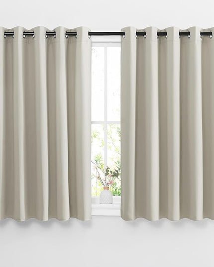 NICETOWN Blackout Natural Curtains for Bedroom - Window Treatment Thermal Insulated Grommet Drapes Room Darkening Energy Saving Sound Reducing for Basement, 2 Panels, W66 x L54