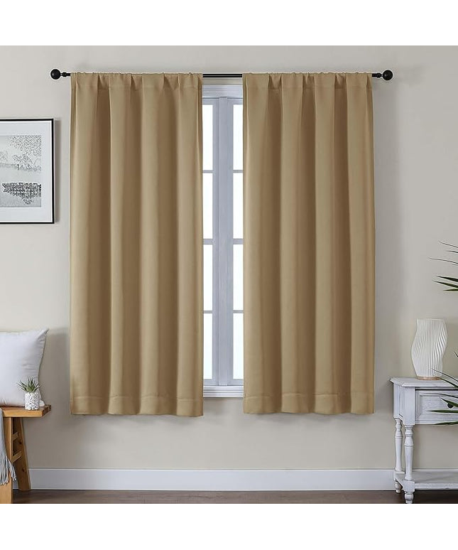 Gwine Blackout Curtains for Living Room 63 Inch Long, Thermal Insulated Window Treatment Black Out Curtains for Bedroom Decor with Rod Pocket, Each 40" Wx63 L, Taupe, 2PCS