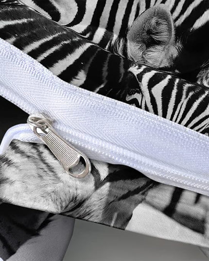 Animal Zebra Print Duvet Cover Full Size Gray Color Comforter Covers and Pillow Shams Art Deco Bedroom Bedding Set Boy Bed Set