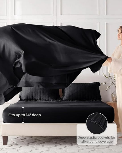 MUXHOMO 5 Pieces Twin Comforter Set, Seersucker Bed in a Bag Twin Size, All Season Luxury Bedding Set with Comforter, Flat Sheet, Fitted Sheet, Pillowcase & Sham, Black