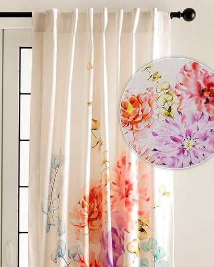 Maison d' Hermine Curtains for Living Room 100% Cotton 108 inch Length One Panel Light Filtering Curtains for Bedroom Windows with Rod and Loop Pockets Drapes (Floral Beige, 50" W x 108" L)