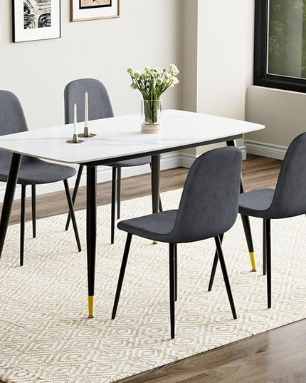 5 Piece Dining Table Set,4 Chair Dining Table Set, Sintered Stone Kitchen Table Top and Modern Chairs Set of 4 for Kitchen Dining Room, Small Space