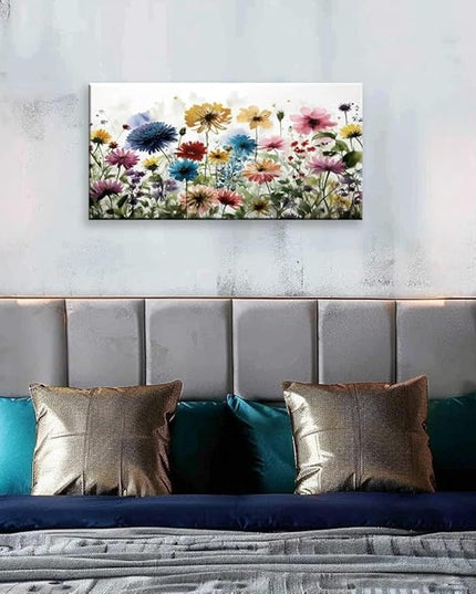KZKU Flower Wall Art Canvas Prints Home Decor for Living Room Dining Room Bedroom Office Bathroom Artwork Multi-colored Watercolor wildflowers Pictures Wall Decor 24" x 48"