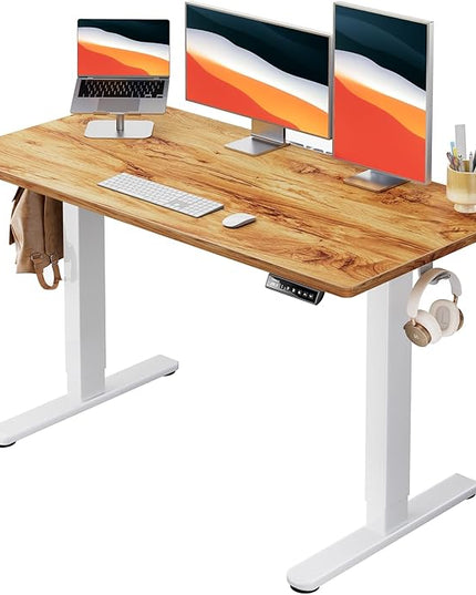 HUANUO Electric Standing Desk, 48" x 24" Whole Piece Desktop, Adjustable Height Computer Desk, 4 Height Memory Settings, Sit Stand Up Desk for Home Office, Light Vintage