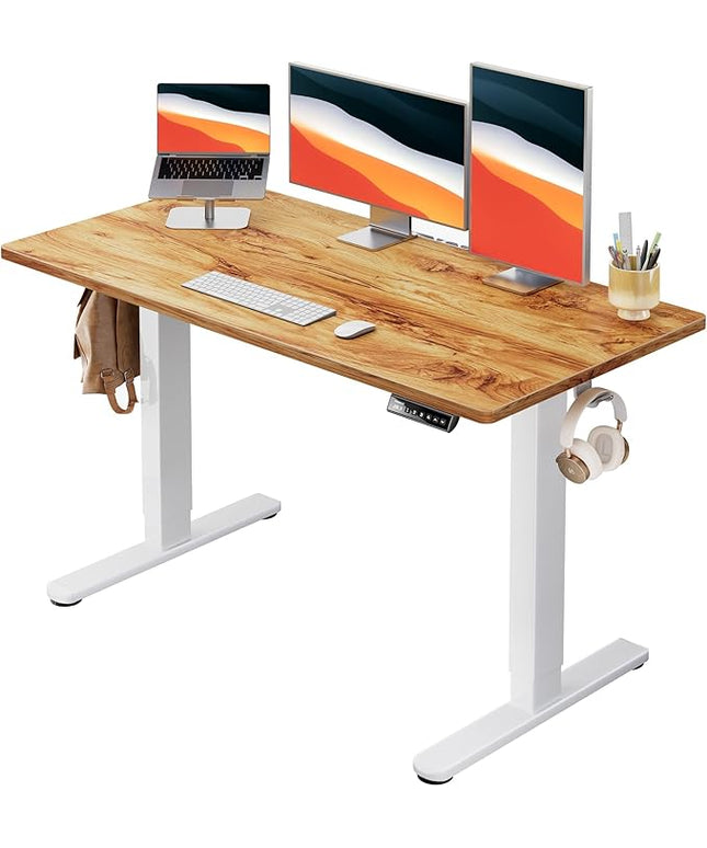 HUANUO Electric Standing Desk, 48" x 24" Whole Piece Desktop, Adjustable Height Computer Desk, 4 Height Memory Settings, Sit Stand Up Desk for Home Office, Light Vintage