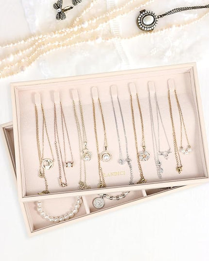 LANDICI Stackable Jewelry Organizer Trays 4 Set,PU Leather Jewelry Organizer Drawer,Jewelry Storage Display Tray for Earring Necklace Rings Bracelet with Removable Dividers,Apricot