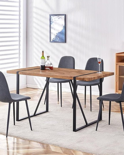 5 Piece Dining Table Set，Dinner Table Set for 4，55'' Kitchen Table and Suede Nap Fabic Chairs Set of 4, 4 Chair Dining Table Set for Kitchen Dining Room