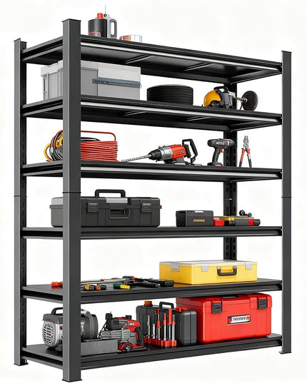 Adjustable 6-Tier Garage Shelving, Heavy Duty Steel Storage Rack, High Load Capacity, Ideal for Garage, Warehouse, or Home Organization (6-Tier 78" H x 40" W x 18" D)
