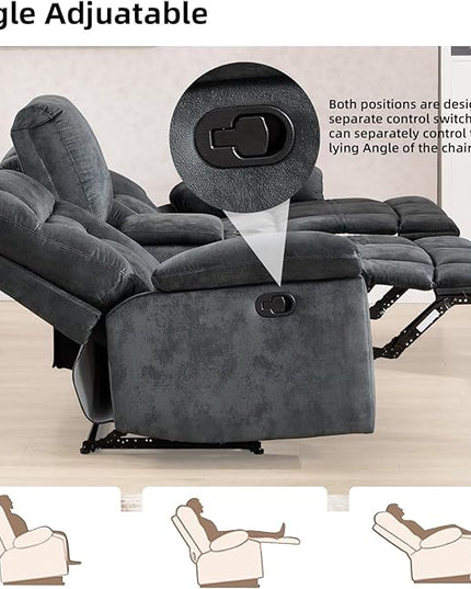 CANMOV Manual Recliner Love Seat Sofa, Wall-Hugger 2 Seats Reclining Couches, Upholstered Sofa Set with Armrests, Fabric Loveseat Couch with Soft Cushion for Living Room, Grey