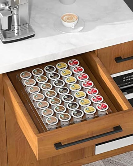 AITEE Acrylic K Cup Drawer Organizer, Clear K Cup Organizer Tray for Drawer or Countertop Storage,Hold 35 Coffee Capsules,K Cup Coffee Pod Holder for Office and Kitchen K Cup Storage (11.6x15.3Inches)
