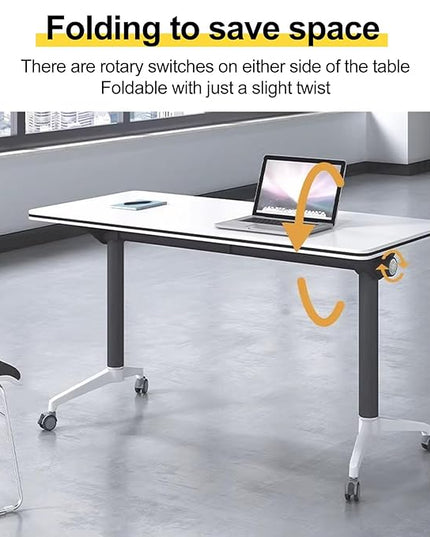 Conference Room Table with Flip-Top Design for Dynamic Meetings, Business Table Computer Desk with Heavy-Duty Frame,Foldable Seminar Meeting Tables for Home Office (4, E, 61IN)