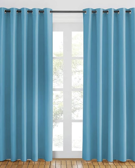 NICETOWN Teal Blue Blackout Curtains 84 inch Length, Grommet Top Room Darkening Drapes for Bedroom Living Room, Light Blocking Window Covering for Privacy (W66 x L84 Inch, 1 Panel)