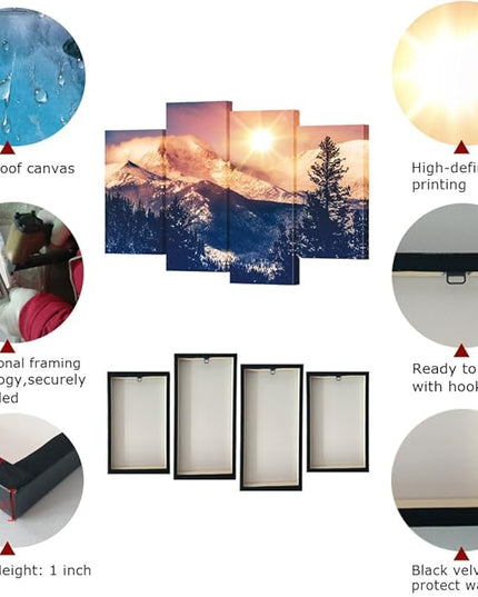 VVOVV Wall Decor - Sunrise Art Canvas Painting Colorado Mountains Pictures Wall Art Rocky Mountain Landscape Photographs Home Decor for Living Room