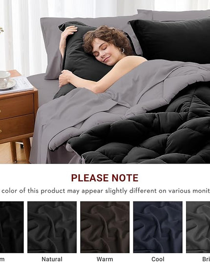 MUXHOMO 5 Pieces Twin XL Comforter Set, Reversible Bed in a Bag Twin XL Size, All Season Bedding Set with Comforter, Flat Sheet, Fitted Sheet, Pillowcases & Shams, Black & Soot