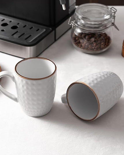 famiware Coffee Mugs Sets for 6, 12 oz Mug Set, Coffee Cups with Handle for Coffee, Tea, Cocoa and Milk, Microwave and Dishwasher Safe, White Circle