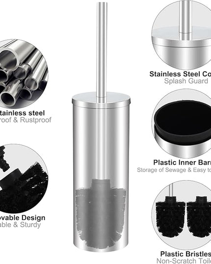 Toilet Brush and Holder Set - Stainless Steel Toilet Bowl Brush and Holder (Silvery)