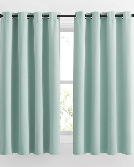 NICETOWN Aqua Blue Blackout Curtains 63 inches Long for Bedroom, Grommet Solid Thermal Drapes Light Blocking Window Treatments Sound Reducing for Living Room, W46 x L63, 2 Panels
