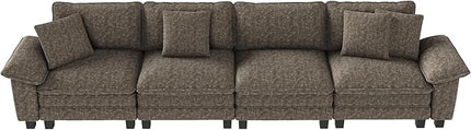157.5" Cloud Modular Sectional Sofa, 4-Seater w/Deep Seat & Removable Arms, Plush Chenille for Living Room - Smoky Gray