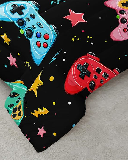 AILONEN Gamepad Comforter Set Twin Size,Cartoon Gaming Video Game Bedding Sets for Kids Teens Boys,Cute Graffiti Duvet Set,3-Piece, 1 Quilt and 2 Pillowcases,Soft Microfiber