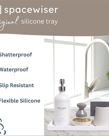 Countertop and Vanity Tray - 11.7" Silicone Bathroom Tray Countertop, Dish Soap Trays for Kitchen Counter, Bathroom Counter Organizer Accessories Caddy, Shower Trays Makeup Mat Oil, White