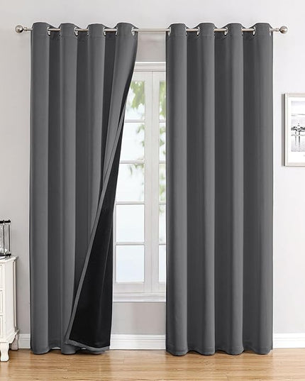 ChrisDowa 100% Blackout Curtains 102 inch Long for Bedroom with Black Liner, 2 Thick Layers Total Blackout Thermal Insulated Grommet Window Curtains 2 Panels Set (Grey, 52 x 102 Inch)