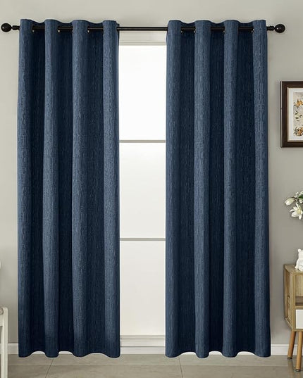 Jacquard Linen Curtains 72 inch Length 2 Panels Thick Faux Linen Blended Window Drapes Burlap Textured Curtains with Grommet for Living Room Bedroom Farmhouse (52x72 Navy) Natural