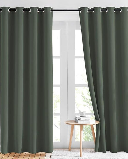 NICETOWN Living Room Curtains 84 inch Long - Grommet Blackout Thermal Insulated Room Darkening Sound Blocking Window Drapes for Kids Room/Bedroom, 2 Panels, Dark Mallard, W52 x L84