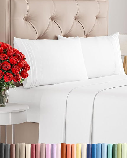 King Size 4 Piece Sheet Set - Comfy Breathable & Cooling Bed Sheets Set - Hotel Luxury Bedding for Women, Men, Kids, Teens, Boys & Girls - Deep Pockets, Ultra-Soft and Wrinkle Free - Oeko-Tex - White