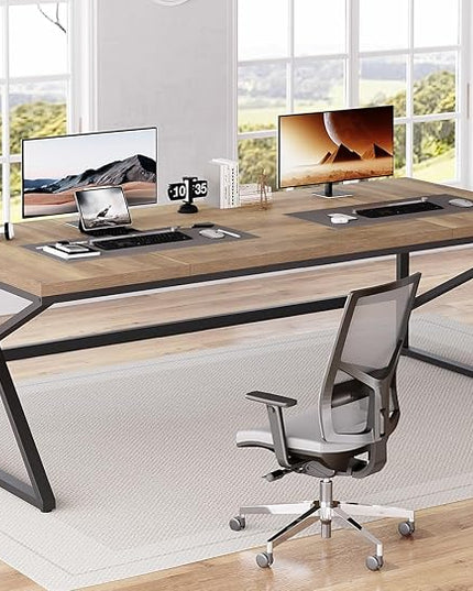 HSH Extra Large Home Office Desk, Rustic Wood and Metal Computer Desk for 2 People, 78 Inch Long Executive Writing Study Gaming Double Desk Workstation, Bedroom Living Room PC Table for 2 Monitors