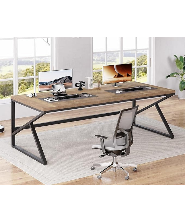 HSH Extra Large Home Office Desk, Rustic Wood and Metal Computer Desk for 2 People, 78 Inch Long Executive Writing Study Gaming Double Desk Workstation, Bedroom Living Room PC Table for 2 Monitors