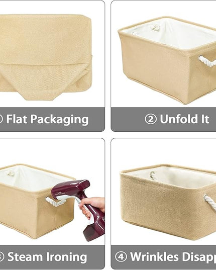 TheWarmHome Decorative Basket Rectangular Fabric Storage Bin Organizer Basket with Handles for Clothes Storage (Beige, Medium-1Pack,13.8L*9.8W*6.7H)