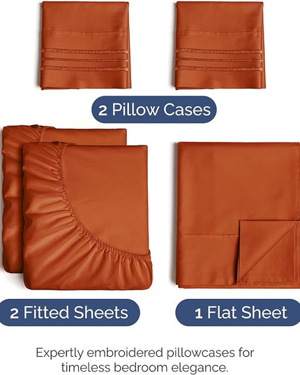 Split King Size 5 Piece Sheet Set - Comfy Breathable & Cooling Bed Sheets Set - Hotel Luxury Bedding for Women, Men, Kids, Teens, Boys & Girls - Deep Pockets and Wrinkle Free - Oeko-Tex - Terracotta