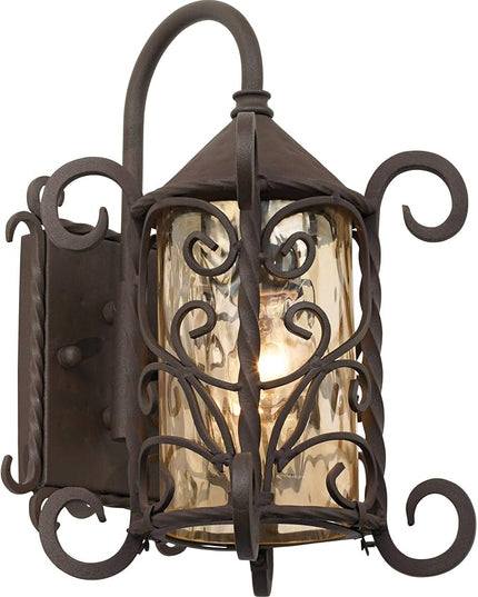 John Timberland Casa Seville Rustic Outdoor Wall Light Fixture Dark Walnut Scroll 13 1/4" Champagne Hammered Glass for Exterior House Porch Patio Outside Deck Garage Yard Front Door Garden Home