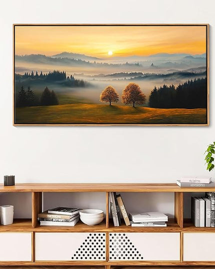 HGUAOA Nature Wall Art - Mountain & Landscape Artwork for Walls - Scenery Canvas Wall Art - Forest Painting for Living Room - Rustic Farmhouse Decor - Wall Pictures for Bedroom 24×48IN