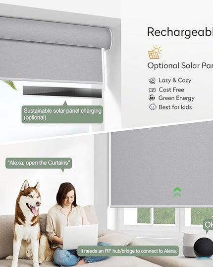 Zshine Motorized Blackout Window Blinds Customize Width (23-95 Inches) Remote Control Wireless and Rechargeable Roller Shades Blinds for Windows, Home, Office, Hotel, Club, Restaurant(82141G)