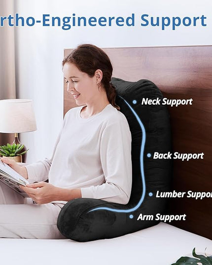 Sasttie 25-inch Reading Pillows for Sitting in Bed Adult, Jumbo Velvet Back Pillow Bed Sitting Up, XL High Back-Rest Support Cushion for Sit Up on Couch & Floor, Oeko-Tex Certified, Black