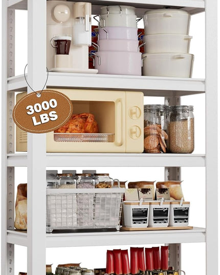 WORKPRO House 5-Tier Shelving Unit, 3000lbs Adjustable Storage Shelves, Boltless Book Shelf, Shelf Organizer for Kitchen, Living Room, Bathroom, Wood Grain Pattern, Waterproof Board, 24-1/10"W, White