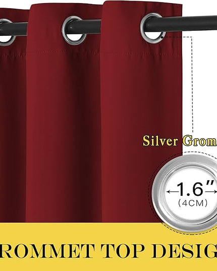NICETOWN Blackout Curtain 72 inches Long, Grommet Privacy Window Treatment Thermal Insulated Room Darkening Sliding Glass Door Drape for Bedroom, 1 Panel, W100 x L72, Burgundy Red