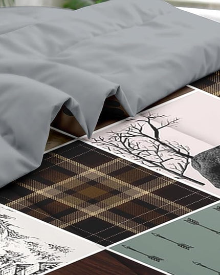 7 Pcs Comforter Set King Size, Wildlife Hunting Deer Bedding Set for Kids and Adults, Vintage Winter Animal Bear Plaid Bed Sheet Sets with Fitted Sheet 2 Pillowcases & 2 Shams