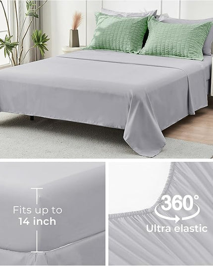 HYMOKEGE Sage Green/Light Grey Full Size Comforter Sets Seersucker 7 Pieces, All Season Luxury Bed in a Bag for Bedroom, Bedding Set with Comforter, Sheets, Pillowcases & Shams