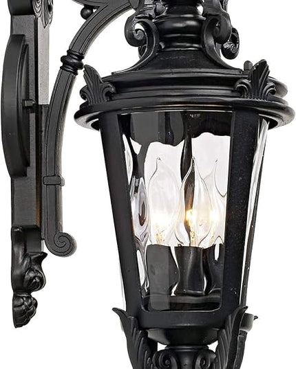 John Timberland Casa Marseille European Outdoor Wall Light Fixture Textured Black French 21 3/4" Clear Hammered Glass for Exterior House Porch Patio Outside Deck Garage Front Door Garden Home