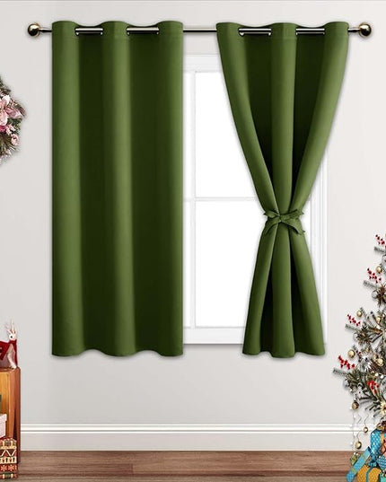 JIUZHEN Olive Green Blackout Curtains for Bedroom - Light Blocking and Noise Reducing Grommet Curtains for Living Room Darkening Curtains, Set of 2 Window Curtain Panels, 38 x 54 Inch Length