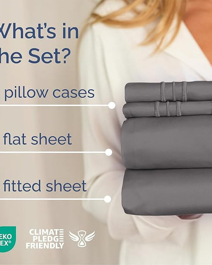 Queen Size 4 Piece Sheet Set - Comfy Breathable & Cooling Bed Sheets Set - Hotel Luxury Bedding for Women, Men, Kids, Teens, Boys & Girls - Deep Pockets, Soft and Wrinkle Free - Oeko-Tex - Dark Grey