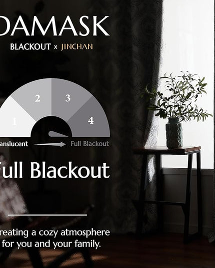 jinchan Blackout Curtains 90 Inch Length 2 Panels Grey Damask Medallion Window Curtains for Bedroom Grommet Thermal Insulated Drapes for Living Room Vintage Luxury Window Treatments Set