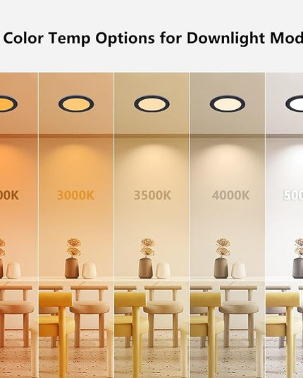 CycevSun 6 Pack Black Recessed Lights 6 Inch with Night Light, Canless Ultra Thin Wafer Downlight Indoor Outdoor Exterior Soffit, Dimmable & 5 Color Selectable, 12W, ETL Listed