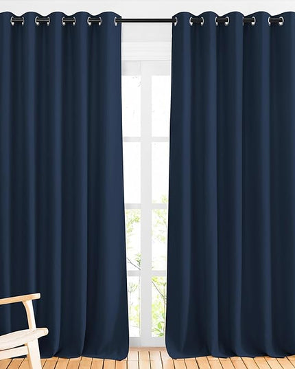 NICETOWN Blackout Room Divider Curtains 118 inches Long, Grommet Thermal Window Treatments Sound Reducing Drapes for Sliding Glass Door, Navy Blue, W66 x L118, 2 Pieces