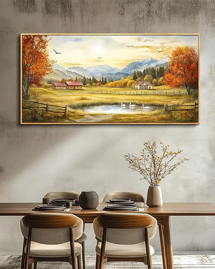 PHAOHUAXM Large Wall Art For Living Room Canvas Wall Decor For Farmhouse Office Decoration Bedroom Ink-Wash Landscape Paintings Wood Framed Printing Dining Room Kitchen Modern Home Decor 24"X48"