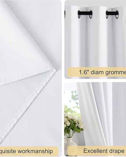 NICETOWN 100% Blackout White Curtains 63 inch Length, Grommet Thermal Insulated Window Treatment Heat Reducing Drapes for Bedroom/Kids Room, W52 x L63, 2 Panels