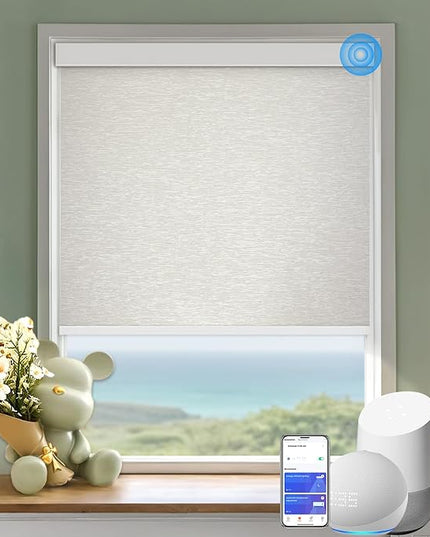 Motorized Blinds with Remote Cordless Automatic Motorized Shades Custom Blinds for Indoor Windows Smart Curtains with Alexa Google Home(Blackout Jacquard Beige,W50 x H72in)