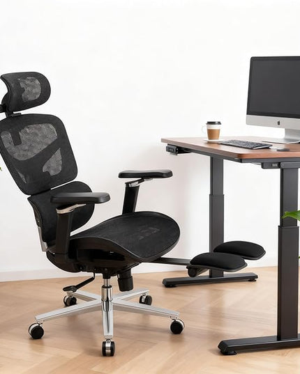 Ergonomic Home Office Desk Chair with Massage Lumbar Support，4D Headrest & 5D Armrests, Reclining Big and Tall 400LBS Mesh Chair with Footrest，Adjustable Back High and Seat Depth(Black)